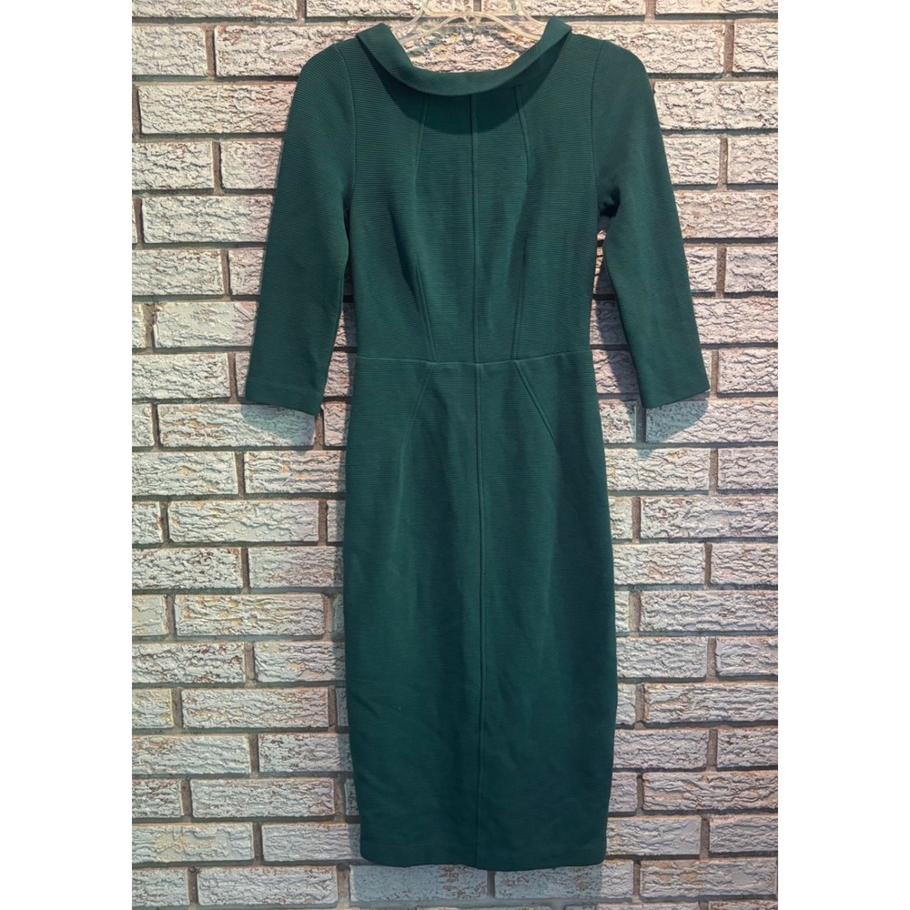 Boden Womens Forest Green Ottoman Ribbed Sheath Dress Portrait Collar Size US 4L